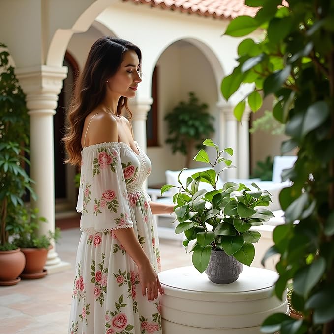 19" Artificial Ficus Plant in Textured Black Ceramic Planter Tall Faux Plant with Deep Green Leaves for Modern Home Office Shelf Bathroom Tabletop Indoor Decor