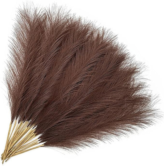 Faux Pampas Grass Artificial Fluffy Flowers Brown - 17 Inch 30 Stems, Vase Filler Plant Wedding Home Decor Fake Pampas Grass Stem Floral Plants for Wedding Party Christmas DIY Boho Decorations Coffee