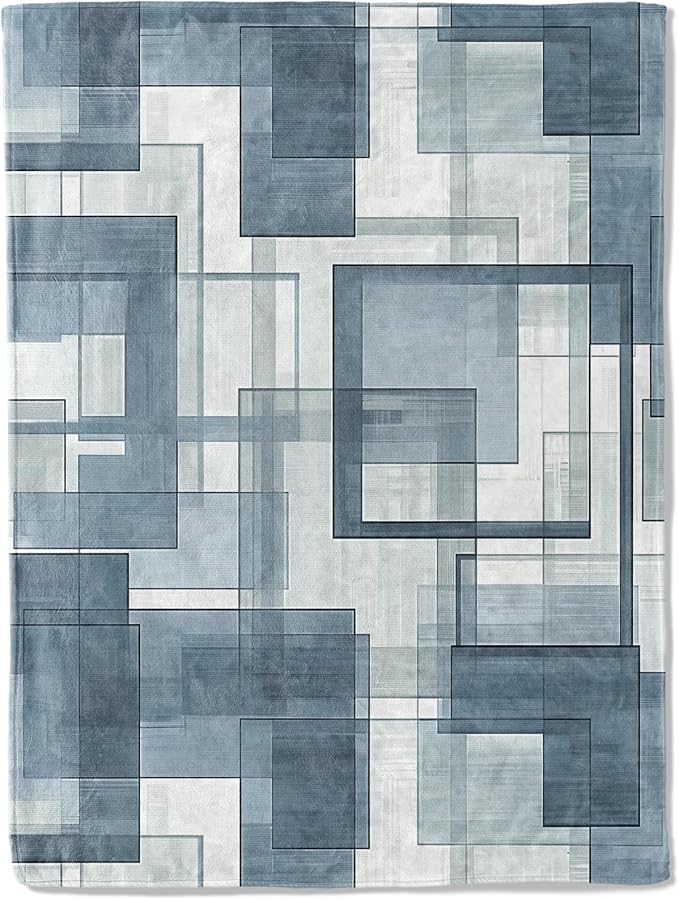 Modern Geometric Throw Blanket 50x60 in, Stylish Blue White Blankets for Couch Bedroom Living Room Indoor Decor, Lightweight Soft Cozy Bedding Birthday Gift for Kids Boys Adults
