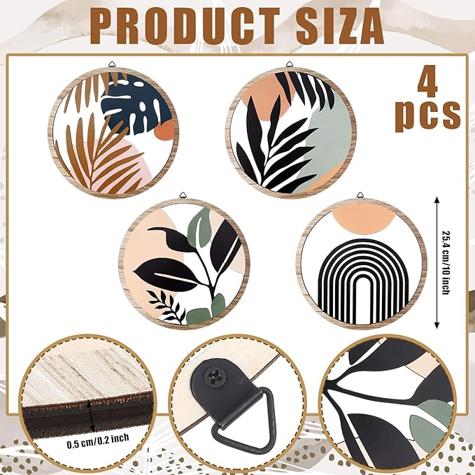 Qunclay 4 Pcs Boho Wall Art Bohemian Wooden Round Circle Wall Decor Hollow out Hanging Farmhouse Aesthetic for Bedroom Living Room Bathroom Bedroom Bathroom Patio Apartment Gift 10 Inch(Elegant)