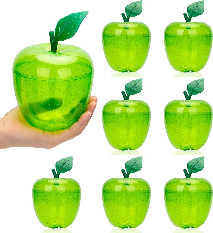 HANZE Large Green Apple Container, Apple Shaped Candy Toy Filling Containers Jar, Back To School Teacher Appreciation Gift, Wedding Party Ornaments Christmas Decorations Supplies Favors - 8 Pack