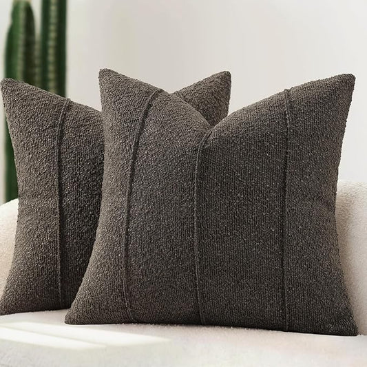 YCOLL Textured Boucle Throw Pillow Covers 18x18 Pack of 2 - Soft Neutral Striped Cushion Covers, Cozy Accent Decorative Pillow Covers for Couch, Sofa, Bed, Living Room (Dark Gray)
