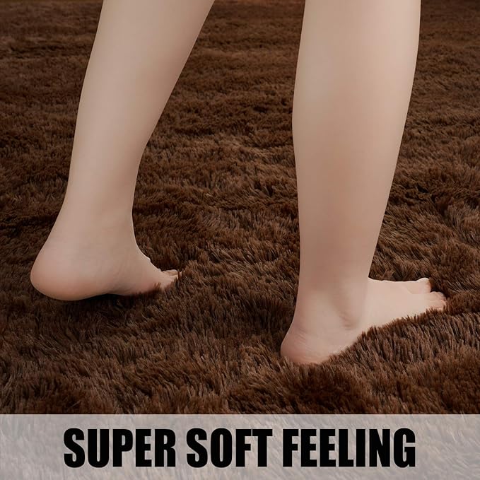 Merelax Modern Soft Fluffy Large Shaggy Rug for Bedroom Livingroom Dorm Kids Room Indoor Home Decorative, Non-Slip Plush Furry Fur Area Rugs Comfy Nursery Accent Floor Carpet 4'x6' Brown