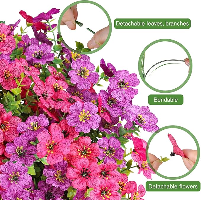 AGIRL 16 Bundles Artificial Flowers for Outdoor,No Fade Fake Plastic Flowers Faux Plants for Hanging Planters Decoration Indoor Outside Garden Porch Window Box Home Wedding