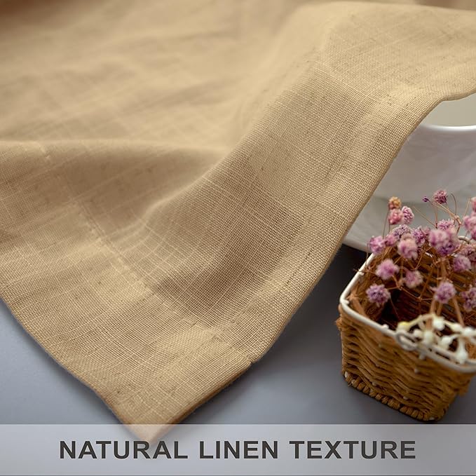 Burlap Color Curtains 63 Inch Length for Bedroom 2 Panel Back Tab Pocket Cotton Canvas Woven Textured Flax Linen Semi Sheer Lightweight Soft Taupe Brown Tan Curtain for Kitchen Cafe Cottage Core Decor