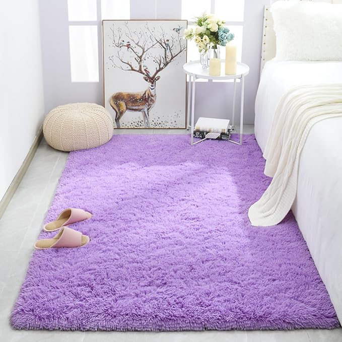 Merelax Soft Modern Indoor Shaggy Area Rug for Bedroom Livingroom Dorm Kids Room Home Decorative, Non-Slip Plush Fluffy Furry Fur Rugs Comfy Nursery Accent Floor Carpet 3x5 Feet, Purple