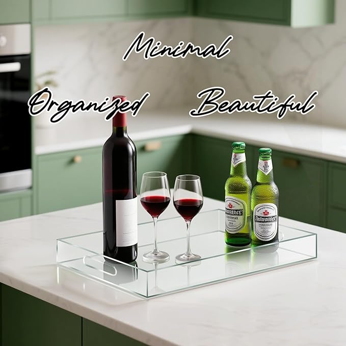 Clear Acrylic Serving Tray with Handles-Butler Trays for Coffee Table, Snacks,Breakfast in Bed, Kitchen Countertop,Vanity,Makeup Organizer,Ottoman (Clear, 12x20 Inch)