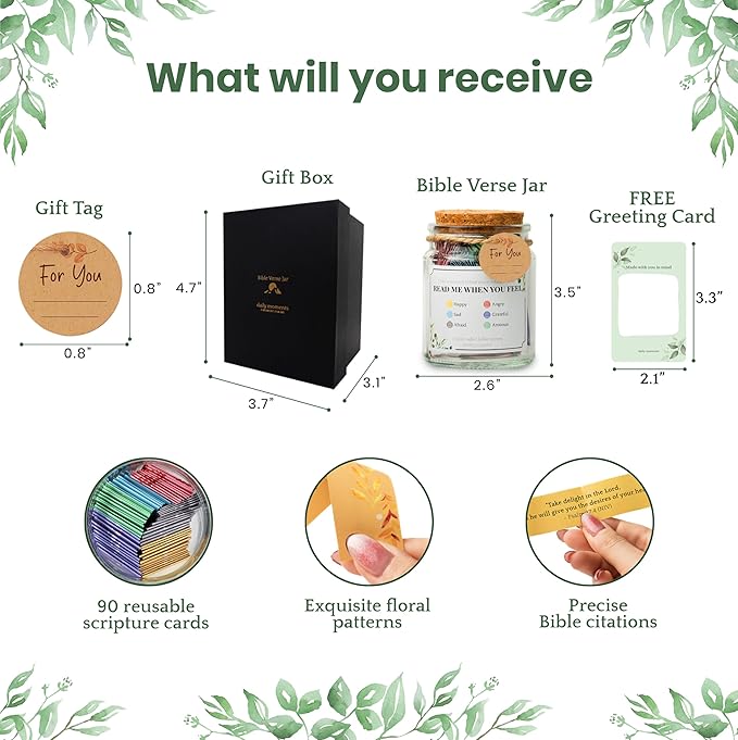 Bible Verse Jar – Christian Gifts for Women Faith, Christmas Gifts for Mom, 90 Color Coded Bible Verses in a Jar for Men, Read Me When for Jesus Prayer, Christian Decor & Accessories