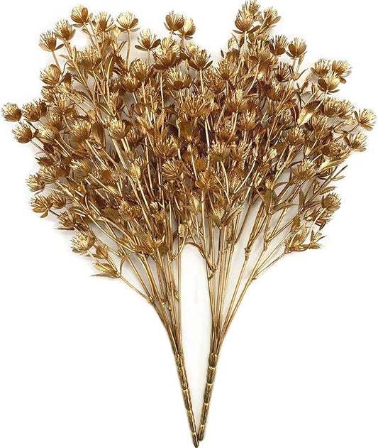 PASYOU Fake Plants Decoration for Christmas, Artificial Flowers Golden Plastic Leaves Grass Faux Outdoor Indoor Home Garden Party Room Bedroom Office Wedding Table Centerpiece DIY Decor, Gold 2 Pack