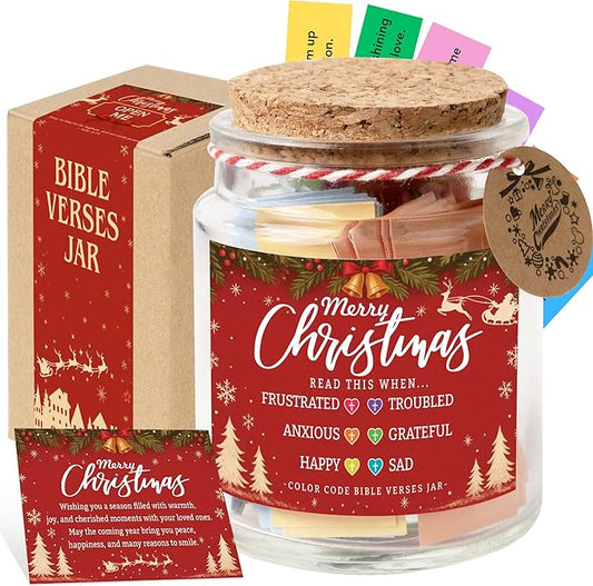 Christmas Bible Verse Jar – 92 Color Code Bible Verse, 6 Colors for 6 Emotions, Best Christmas Gifts 2025 For Women, Teen Girls, Grandkids, Unique White Elephant Gifts, Best Holiday Presents
