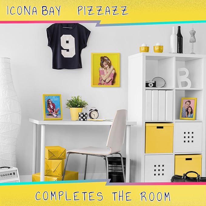 Icona Bay 8x10 Picture Frames (Yellow, 3 Pack), Colored Solid Wood Scandinavian Style Frames for Photo, Pizzazz Collection