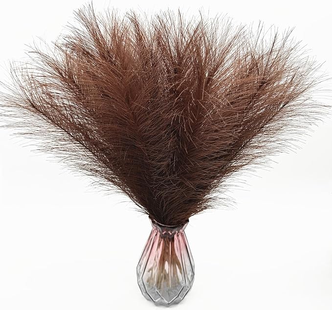 Faux Pampas Grass Artificial Fluffy Flowers Brown - 17 Inch 30 Stems, Vase Filler Plant Wedding Home Decor Fake Pampas Grass Stem Floral Plants for Wedding Party Christmas DIY Boho Decorations Coffee