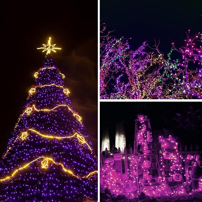 LetsFunny Purple String Lights, 300 LED Christmas Lights Outdoor with 8 Modes, 108FT - UL Certified Outdoor & Indoor Christmas Decorations Fairy Lights for Tree, Garden, Party, Wedding, Halloween