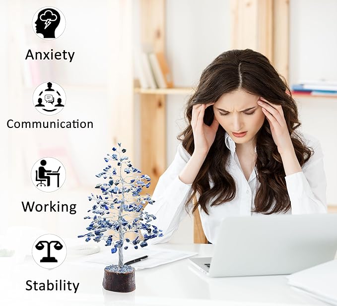 "Lapis Lazuli Healing Crystals Tree Bonsai Desk Decor for Women Blue Room & Office Decor Spiritual Gift Meditation Crystals Home room decor cute house warming gifts for Men Dad Birthday Him - 10"""