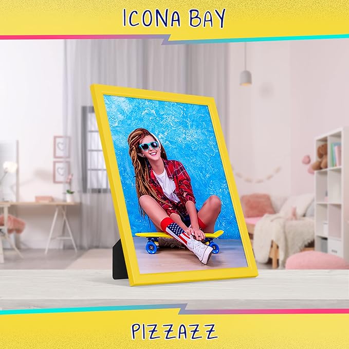 Icona Bay 8x10 Picture Frames (Yellow, 3 Pack), Colored Solid Wood Scandinavian Style Frames for Photo, Pizzazz Collection