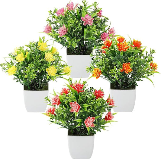 4-Pack Mini Faux Plants Spring-Inspired Artificial Flower Pots Indoor/Desk/Bathroom Decor Long-Lasting Greenery Gift Set