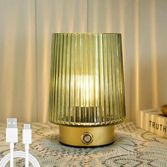 Cordless Lamp Rechargeable Battery Operated lamp, Glass Small Table lamp - Portable Dimmable Brightness Touch Wireless Bedside Lamp for Bedroom/Kitchen/Entryway/Home Living Room Decor Green