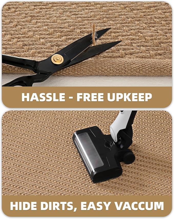 Color&Geometry 6x9 Jute Rug Indoor/Outdoor,Reversible Tan Handwoven Natural Fiber Herringbone Area Rug with Non-Woven Fabric Core, Easy Clean Relaxed Natural Decor for Patio, Deck, Living/Dining Room