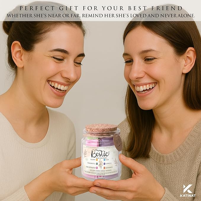 Bible Verse Jar for Best Friend – 92 Color-Coded Scriptures of Encouragement, Birthday & Bestie Gift for Women, Christian Keepsake, Inspirational Present for Best Friend Woman