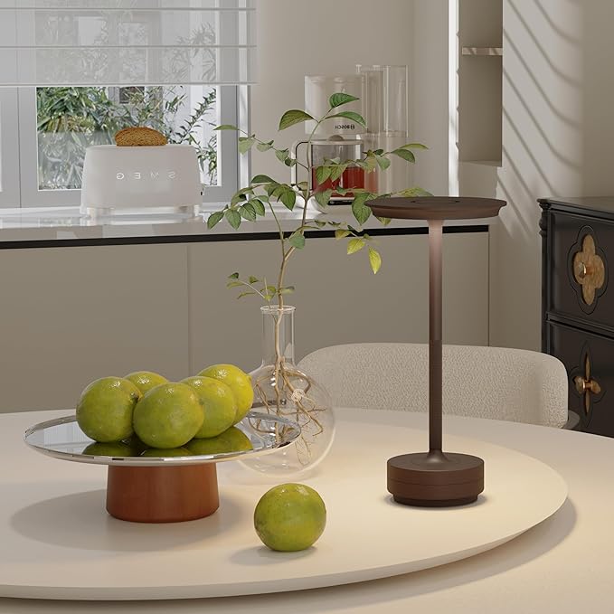 Rechargeable Cordless Table Lamp,LED Battery Operated Portable Table Light with 3 Color Stepless Dimming, Memory Function - IP54 Waterproof for Outdoor, Restaurant, Patio, BBQ(Rust)