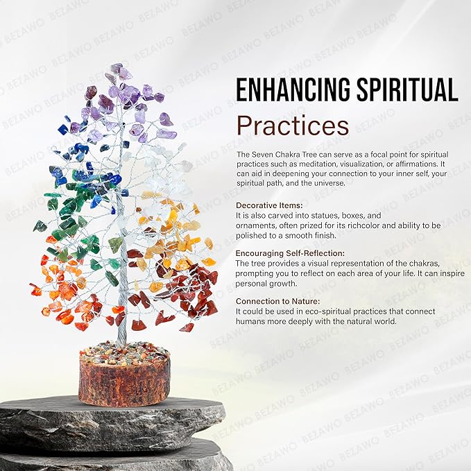 "Seven Chakra Healing Crystals Tree Bonsai Desk Decor for Women Room & Office Decor Spiritual Gift Meditation Crystals Home room decor cute house warming gifts for women Mom Birthday her - 10"""