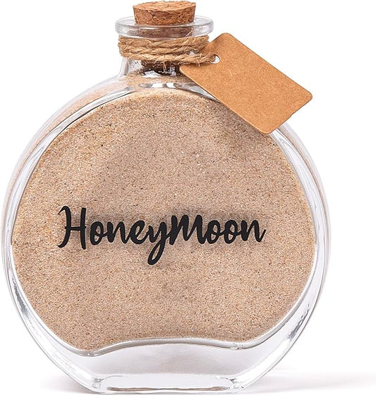 Honeymoon Sand Keepsake Jar, Bridal Shower, Wedding, Engagement, Honeymoon, Travel Gift for Couples, Newlywed, Fiance(Gift Box Includes) - 100ml Round Shape Glass