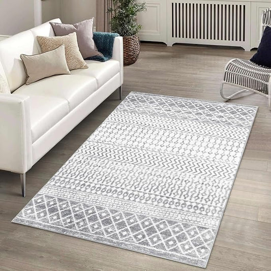 Boho Rug for Bedroom, 3x5 Moroccan Vintage Non-Slip Backing Faux Wool Area Rug, Machine Washable Low-Pile Front Door Mat Kitchen Rugs for Living Room Laundry Dinning Room
