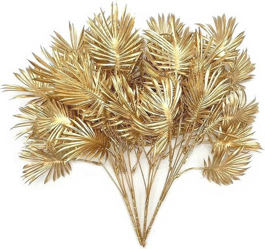 PASYOU Gold Fake Plants, Artificial Flowers Decoration for Christmas Golden Leaves Crafts Plastic Faux Grass Indoor Outdoor Home Garden Wedding Party Room Bedroom Table Centerpiece Decor, 4 Pack