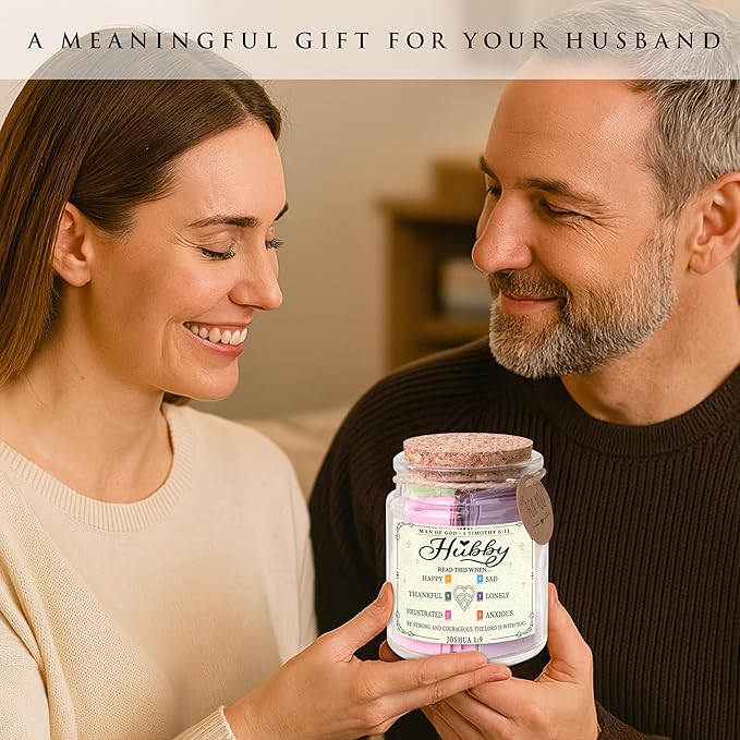 Bible Verse Jar for Husband – 92 Inspirational Scriptures by Emotion, Christian Gift from Wife to Hubby, Encouragement Jar for Men, Thoughtful Faith-Based Gift