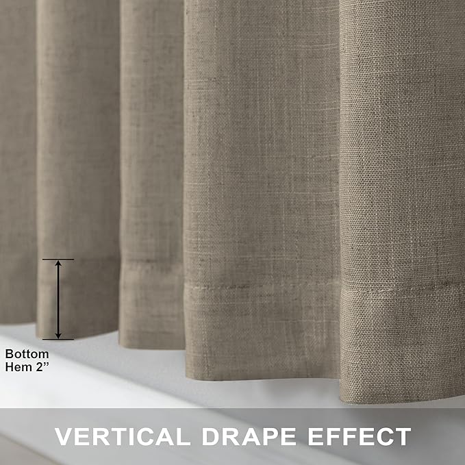 Pitalk Taupe Curtains 84 Inches Long for Living Room 2 Panel Sets Burlap Curtain Back Tab Neutral Modern Farmhouse Window Privacy Semi Sheer Linen Drape Pinch Pleated Look Curtain Dark Brown 84 Length