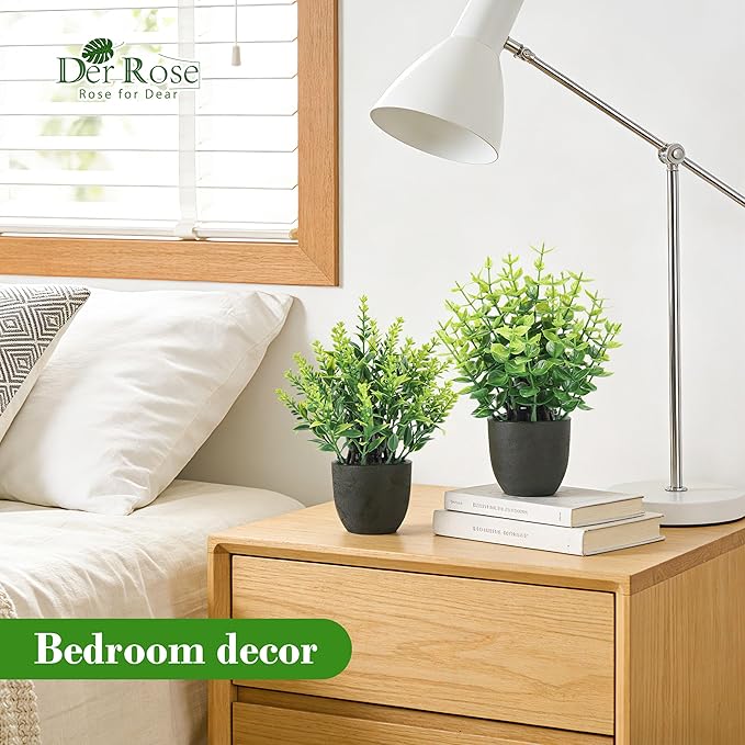 Der Rose 4 Pack Mini Artificial Plants Indoor in Pots Mixed Fake Plants Greenery Set for Black Bathroom Decor Shelf Counter Styling Office Desk Farmhouse Room Decor