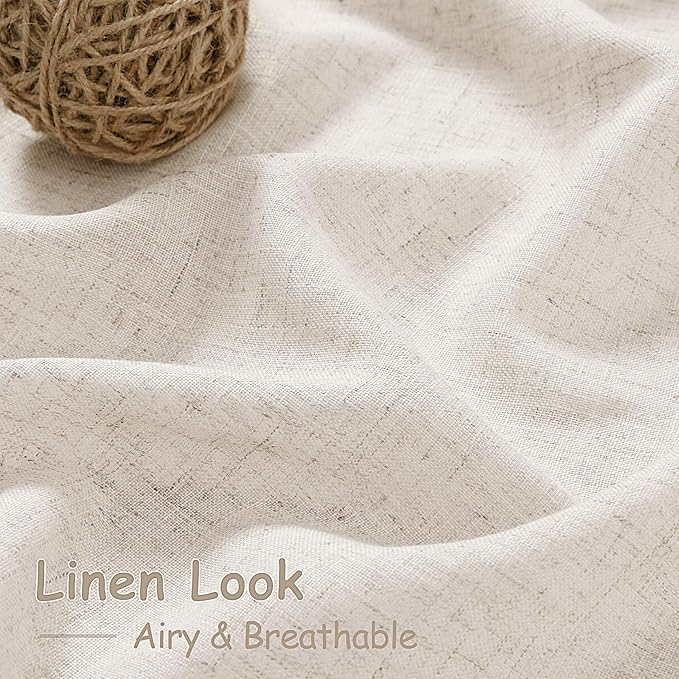 Nanspring Beige Linen Back Tab Curtains for Bedroom 64 Inch Length 2 Panels Set Neutral Modern Farmhouse Window Drapes Semi Sheer Light Filtering Rod Pocket Curtain for Living Room Home Decor W52xL64