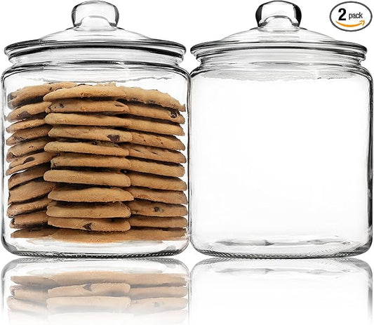 1 Gallon Glass Cookie Jar - Large Food Storage Container with Airtight Lid - Keep Fresh Flour, Chewy Pet Treats, Candy, Dried Foods, Detergent Pods for Your Kitchen or Laundry Room- Pack of 2
