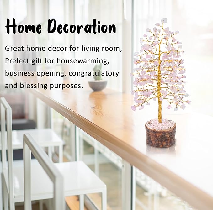 "Rose quartz Healing Crystal Tree Bonsai, Desk Decor for Women Pink Room & Office Decor Spiritual Gift Meditation Crystals for Home room decor cute house warming gifts for women Mom Birthday - 10"""