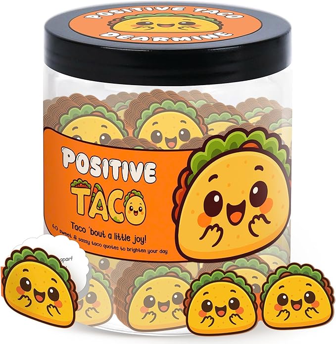 Positive Taco Jar – 60 Affirmation Cards Emotional Support Taco Gift, Taco Gifts for Taco Lovers, Birthday Gifts for Women