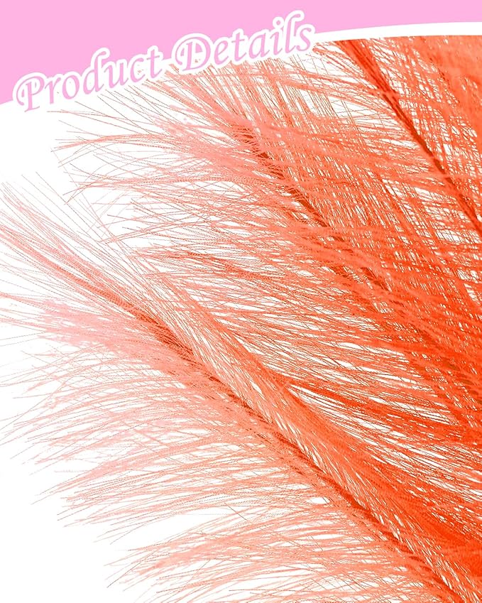 60pcs Orange Faux Pampas Grass Decor, 17.7inch Short Artificial Pompous Grass Fluffy Fall Fake Pompas Grass Branches Vase Filler Flower Arrangement for Home Wedding Boho Centerpieces Decor