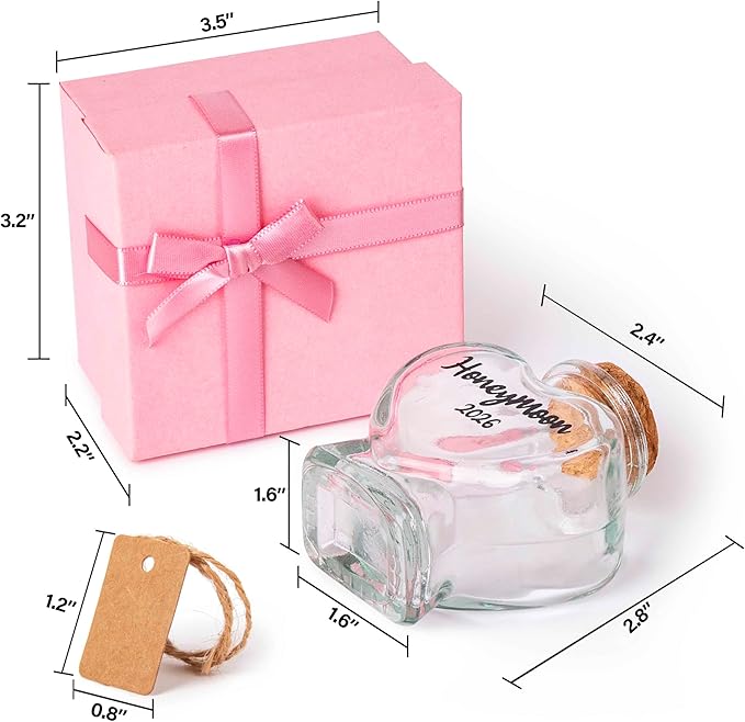 Honeymoon Sand Keepsake Jar 2026，Bridal Shower, Wedding, Engagement, Honeymoon, Travel Gift for Couples, Newlywed, Fiance(Gift Box Includes) - 40ml Heart Shape Glass