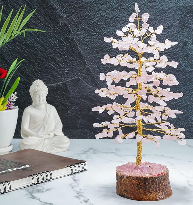 "Rose quartz Healing Crystal Tree Bonsai, Desk Decor for Women Pink Room & Office Decor Spiritual Gift Meditation Crystals for Home room decor cute house warming gifts for women Mom Birthday - 10"""