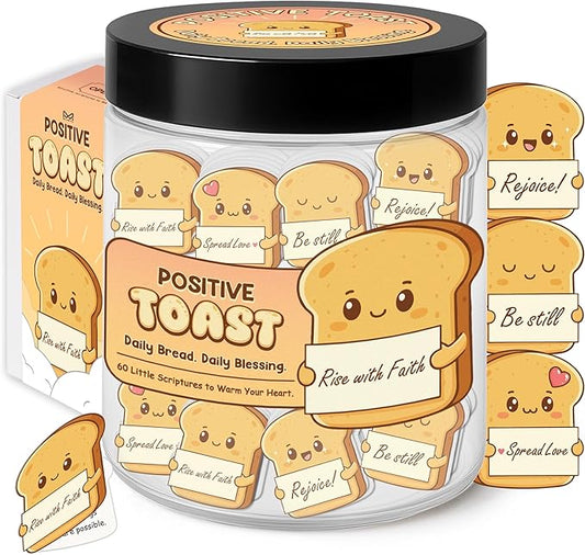 Positive Toast Scripture Jar – 60 Daily Bible Blessings, Christian Encouragement Cards, Faith Gift for Women, Teens, Kids & Coworkers