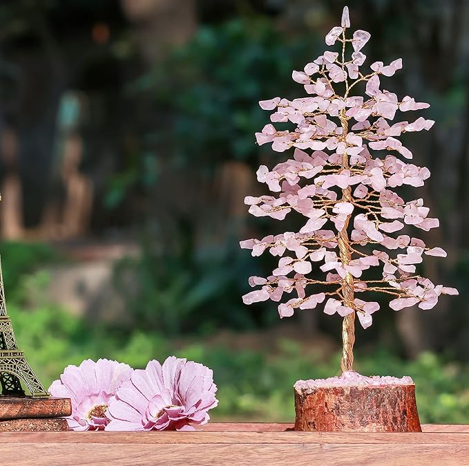 "Rose quartz Healing Crystal Tree Bonsai, Desk Decor for Women Pink Room & Office Decor Spiritual Gift Meditation Crystals for Home room decor cute house warming gifts for women Mom Birthday - 10"""