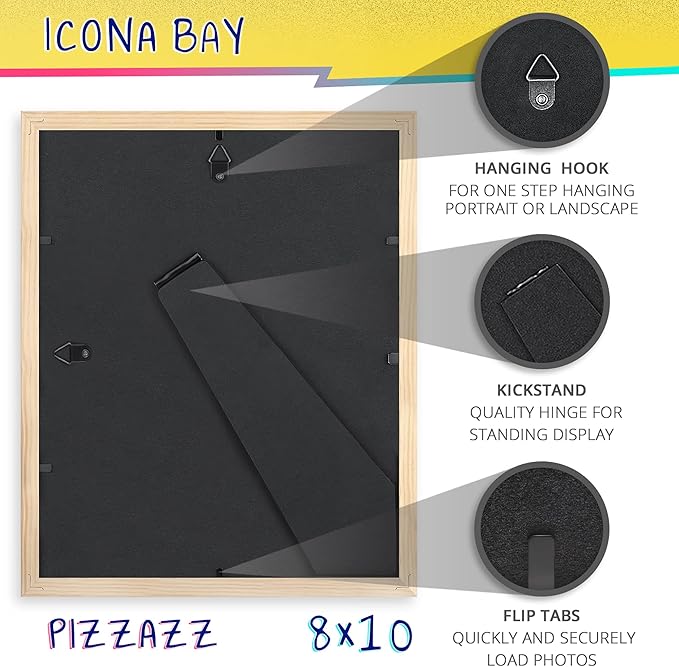 Icona Bay 8x10 Picture Frames (Yellow, 3 Pack), Colored Solid Wood Scandinavian Style Frames for Photo, Pizzazz Collection