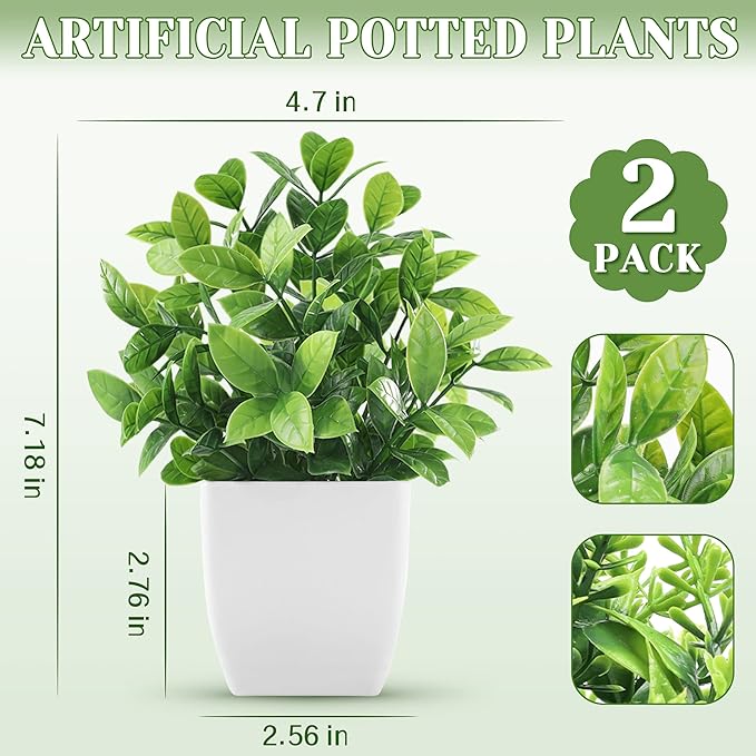 Der Rose 2 Pack Fake Plants Small Faux Artificial Small Potted Plants Indoor for Room Home Office Farmhouse Bathroom Decor