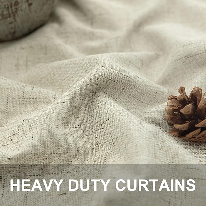 102 Inch Long Curtains for Bedroom Living Room Darkening Blackout Thermal Thick Linen Textured Luxury Curtain Drape for Sliding Glass Patio Door Set of 2 Panel 102 In Length Back Tab Ivory Cream Beige