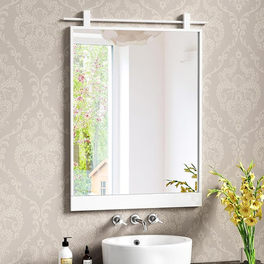 16x24 Inch Rectangle Bathroom Vanity Mirror for Wall Mounted Over Sink Farmhouse Rustic White Frame Barn Door Mirrors Foyer Entryway Decor
