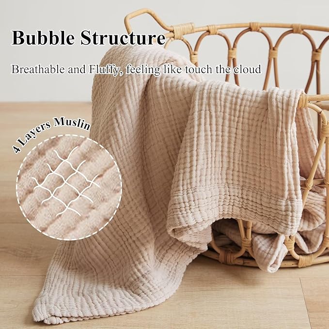 Pink 100% Cotton Throw Blanket 4-Layer Muslin for Couch Bed Living Room Bedroom Lightweight Breathable Airy Blanket for All Season Comfy Gauze Reversible Large Fall Blankets Gifts for Women