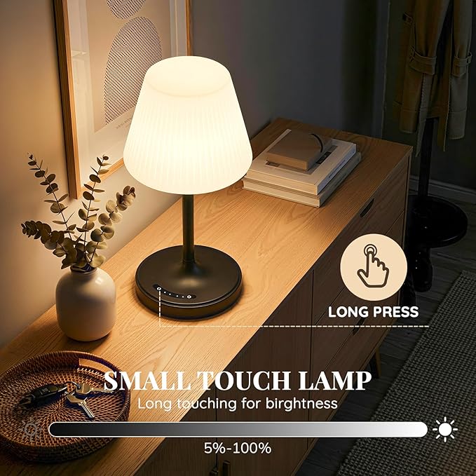 Cordless Table Lamp, Waterproof Shower Lamp, 4000mAh Rechargeable Table Lamps, 3-Color Dimmable Light, Battery Operated Lamp Desk Night Lamp for Bathroom Bedroom Patio Camping Restaurant (Black)