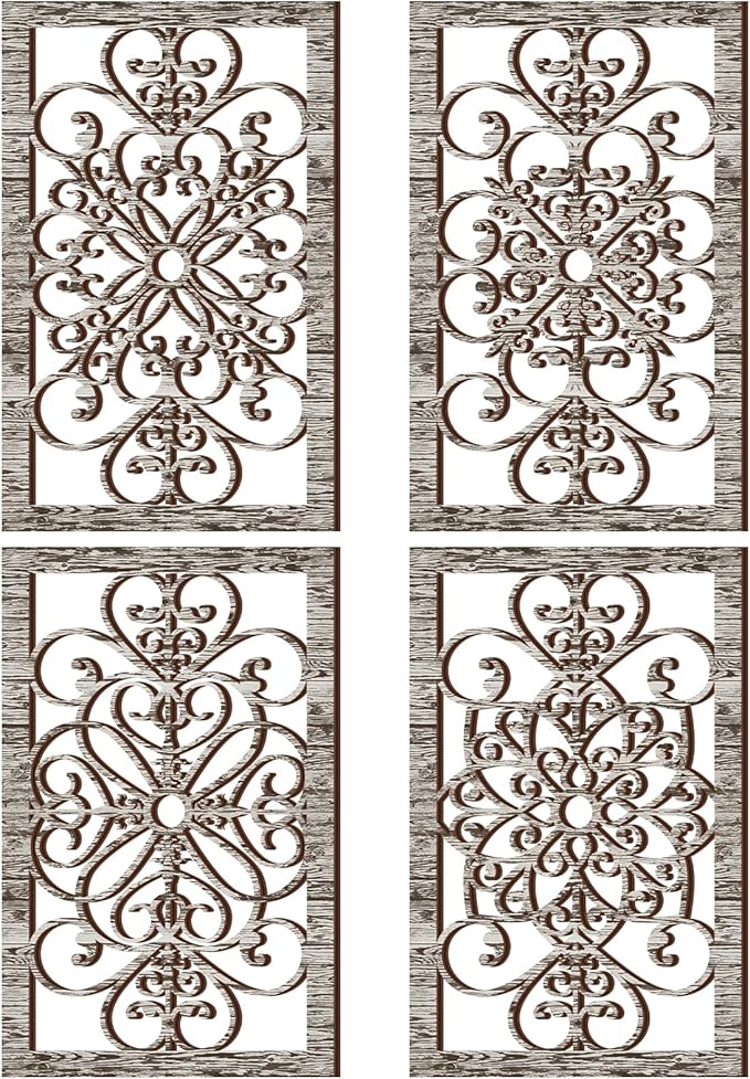 Yulejo 4 Pcs Thicken Rustic Wall Decor Modern Farmhouse Art Decor Wooden Hollow Carved Design Rustic Art for Living Room Hallway Decor Office Kitchen Wall