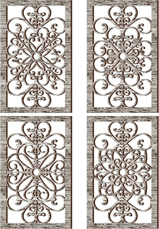 Yulejo 4 Pcs Thicken Rustic Wall Decor Modern Farmhouse Art Decor Wooden Hollow Carved Design Rustic Art for Living Room Hallway Decor Office Kitchen Wall