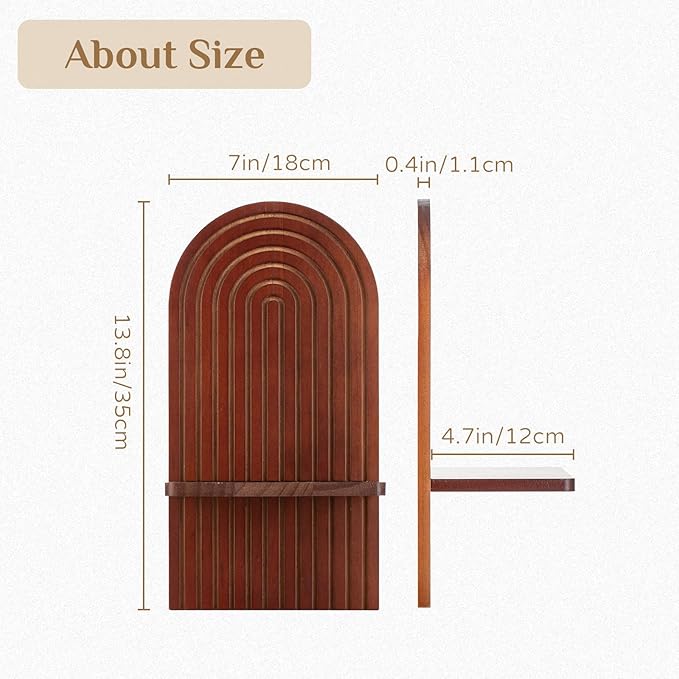 Mid Century Modern Candle Sconces: Set of 2 Walnut Boho Wall Candle Holder Decor for Living Room Fireplace - Arch Candle Shelf for Plants Pillars Candles