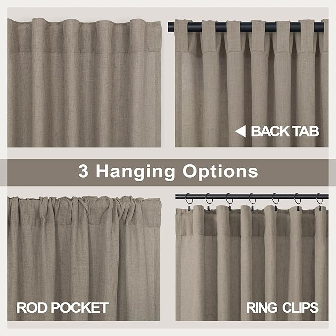 Pitalk Taupe Curtains 84 Inches Long for Living Room 2 Panel Sets Burlap Curtain Back Tab Neutral Modern Farmhouse Window Privacy Semi Sheer Linen Drape Pinch Pleated Look Curtain Dark Brown 84 Length